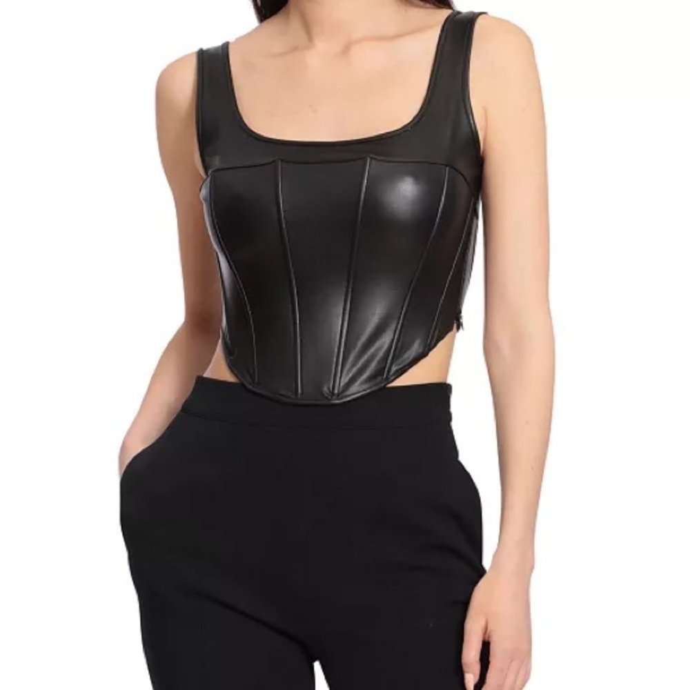 Avec Les Filles Faux-Leather Seamed Bustier Top, S